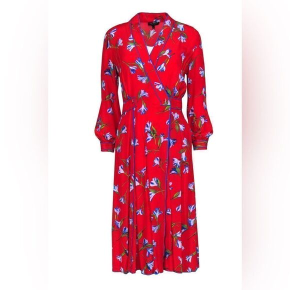 Rag & Bone Hugo Dress Red Size 2 Wrap dress midi floral - Picture 1 of 6